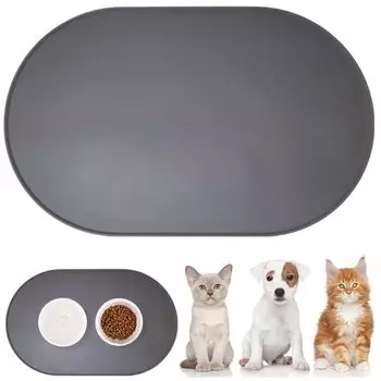 WOMLEX Cat Dog Eating Mat 48x30cm Silicone Waterproof Food Feeding Tableware Bowl Mat for Pets Non-Slip (Gray)