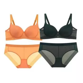 Wonder Bra Full Coverage Plus Bra Panties 2 Set (Tangerine + Deep Forest Green) WBW3M2226_T 75A/90