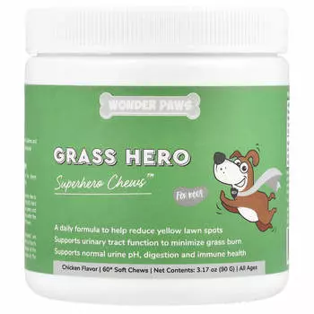 Wonder Paws, Grass Hero, жевательные конфеты Superhero, для собак, для всех возрастов, курица, 60 мягких жевательных конфет, 3,17 унции (90 г)