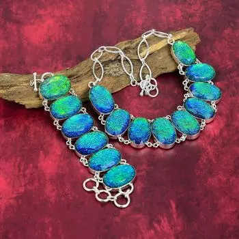 Чудесные ювелирные изделия из зеленого триплетного опала, ювелирные изделия ручной работы из стерлингового серебра 925 пробы, комплект ювелирных изделий для нее, браслет и ожерелье Adjustable With 8 -18 зелёный