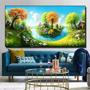 Wonderland Красивый Пейзаж Алмазная Картина Большая Новая Полная Квадратная Алмазная Мозаика Красочный Пейзаж Вышивка Домашний Декор Full Round 20x40CM