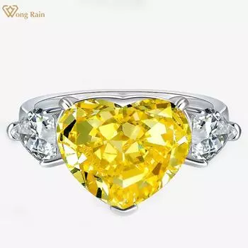 Wong Rain 100% 925 стерлингового серебра 10 * 12 мм Сердце Огранка AAAAA Цирконы Драгоценный камень Свадьба Обручальные женские кольца Изысканные ювелирные изделия