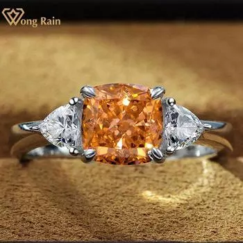 Wong Rain 100% 925 стерлингового серебра 7 * 7 ММ AAAAA Цирконы Драгоценный камень Обручальное кольцо для женщин Ювелирные изделия Подарки