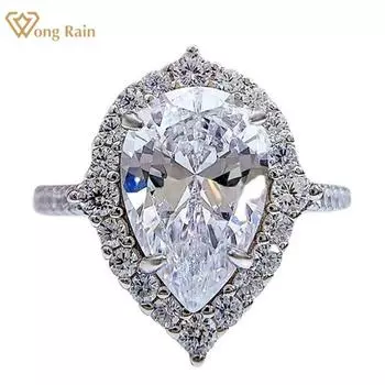 Wong Rain 100% 925 стерлингового серебра 8 * 12 ММ Груша AAAAA Цирконы Драгоценный камень Обручальное кольцо для женщин Изысканные ювелирные изделия Рождественский подарок
