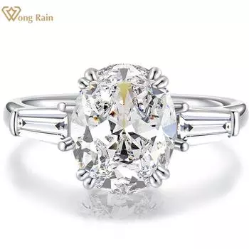Wong Rain 100% 925 стерлингового серебра овальной огранки 8 * 10 мм AAAAA цирконы драгоценный камень обручальное кольцо для женщин ювелирные изделия