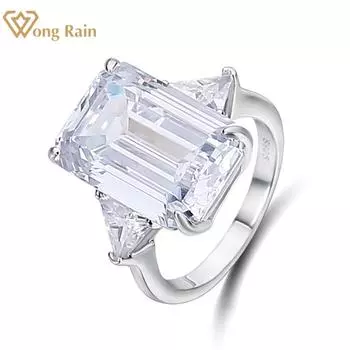 Wong Rain, 100% серебро 925 пробы, 10*14 мм, изумрудная огранка, цирконы AAAAA, свадебные обручальные кольца, ювелирные изделия, Рождественский подарок