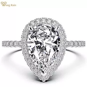 Wong Rain, 100% серебро 925 пробы, грушевидная огранка, 8*12 мм, AAAAA, цирконы, драгоценный камень, обручальное кольцо для женщин, свадебные ювелирные украшения