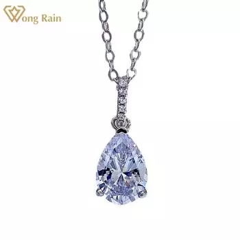 Wong Rain, 100% серебро 925 пробы, грушевидная огранка AAAAA, цирконы, драгоценный камень, драгоценный камень для свадебной вечеринки, классическое ожерелье с подвеской, изящные ювелирные изделия
