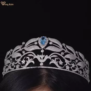 Wong Rain, 100% серебро 925 пробы, огранка груша, 10*16 мм, натуральный топаз AAAAA, цирконы, драгоценный камень, женские украшения для волос с короной, головные уборы