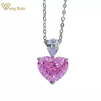 Wong Rain, 100% серебро 925 пробы, огранка в виде сердца, 10*10 мм, цирконы AAAAA, драгоценный камень, романтический милый кулон, ожерелье, ювелирные изделия, подарки