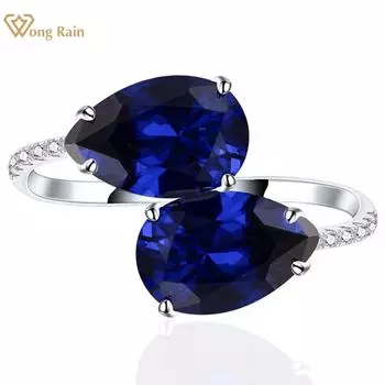 Wong Rain, 100% серебро 925 пробы, огранка груша, 3CT, 8*12 мм, AAAAA, цирконы, драгоценный камень, открытое кольцо для женщин, свадебная вечеринка, ювелирные украшения