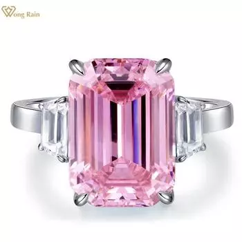 Wong Rain, 100% стерлинговое серебро 925 пробы, 10 карат, 10*14 мм, изумрудная огранка, розовый AAAAA, цирконы, драгоценный камень, обручальное кольцо для женщин, ювелирные изделия, подарок на годовщину