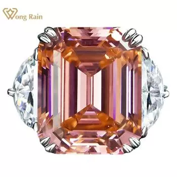 Wong Rain, 100% стерлинговое серебро 925 пробы, 15 карат, изумрудная огранка, цирконы AAAAA, драгоценный камень, женское кольцо, свадебное обручальное ювелирное изделие, подарок на годовщину