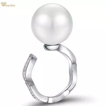 Wong Rain, 100% стерлинговое серебро 925 пробы, 14 мм, бусины-ракушки, цирконы, драгоценные камни, вата, вечерние, простое открытое кольцо, ювелирные украшения