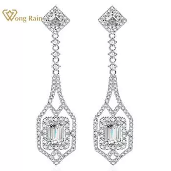 Wong Rain, 100% стерлинговое серебро 925 пробы, 5*7 мм, 1 карат, цирконы AAAAA, изумрудный драгоценный камень, тонкие висячие серьги для женщин, свадебные украшения