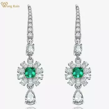 Wong Rain, 100% стерлинговое серебро 925 пробы, огранка AAAAA, цирконы, драгоценный камень, висячие серьги для свадебной вечеринки, изящные ювелирные изделия, подарок