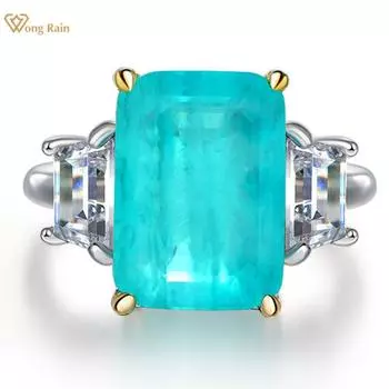 Wong Rain 100% стерлинговое серебро 925 пробы синтетический турмалин параиба цирконы драгоценный камень свадебная вечеринка юбилейные кольца ювелирные украшения