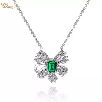 Wong Rain, 100% стерлинговое серебро 925 пробы, изумрудная огранка AAAAA, цирконы, драгоценный камень, кулон с бантом, ожерелье для женщин, изящные ювелирные изделия