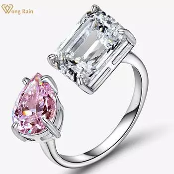 Wong Rain, 100% стерлинговое серебро 925 пробы, груша/изумрудная огранка AAAAA, цирконы, драгоценный камень, свадебное обручальное открытое кольцо для женщин, изящные ювелирные изделия