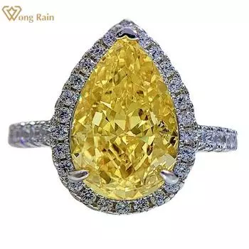 Wong Rain, 100% стерлинговое серебро 925 пробы, грушевидная огранка, 8*12 мм, AAAAA, цирконы, драгоценный камень, юбилейное кольцо для женщин, ювелирные изделия