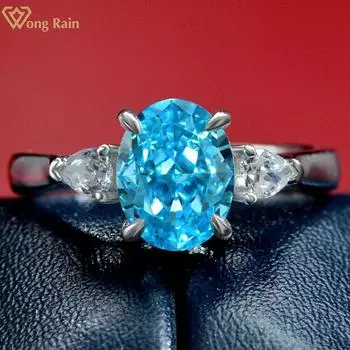 Wong Rain, 100% стерлинговое серебро 925 пробы, измельченный лед, 7*9 мм, AAAAA, цирконы, драгоценный камень, свадебные, помолвочные, открытые регулируемые кольца, ювелирные изделия