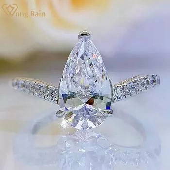 Wong Rain, 100% стерлинговое серебро 925 пробы, грушевидная огранка, 7*13 мм, AAAAA, цирконы, свадебные обручальные кольца, подарок, ювелирные изделия, подарки