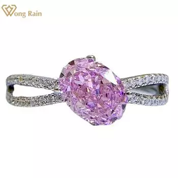 Wong Rain, 100% стерлинговое серебро 925 пробы, измельченный лед, 6*8 мм, розовый AAAAA, цирконы, драгоценный камень, свадебное обручальное кольцо, ювелирные изделия, подарки