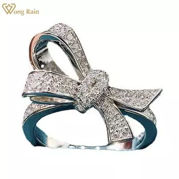 Wong Rain 100% стерлинговое серебро 925 пробы с бантом AAAAA цирконы Свадебная вечеринка романтическое кольцо для женщин ювелирные изделия Рождественский подарок