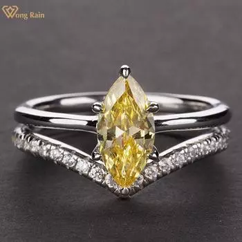 Wong Rain, 100% стерлинговое серебро 925 пробы, огранка «маркиз», 5*10 мм, цирконы, свадебное обручальное женское кольцо, комплект ювелирных украшений, подарок