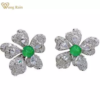 Wong Rain, 100% стерлинговое серебро 925 пробы, цветок, 8*10 мм, AAAAA, цирконы, драгоценный камень, свадебная вечеринка, винтажные серьги-гвоздики, серьги, ювелирные изделия