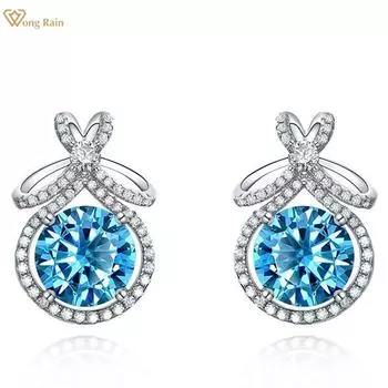 Wong Rain, 100% стерлинговое серебро 925 пробы, 10 мм, AAAAA, цирконы, драгоценный камень, серьги-гвоздики для свадебной вечеринки, серьги-гвоздики для женщин, изящные ювелирные изделия