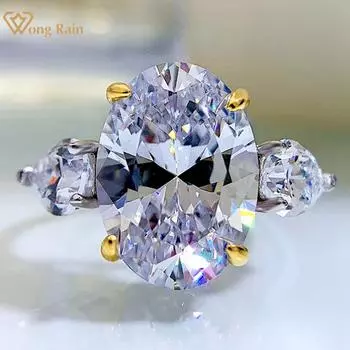 Wong Rain 100% стерлинговое серебро 925 пробы овальной огранки 10*14 мм AAAAA цирконы драгоценный камень свадебное обручальное кольцо для женщин ювелирные изделия