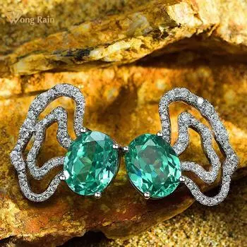 Wong Rain, 100% стерлинговое серебро 925 пробы, овальная огранка, 8*10 мм, AAAAA, цирконы, драгоценный камень, винтажные серьги-гвоздики для женщин, вечерние ювелирные изделия
