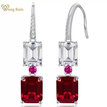 Wong Rain, 100% стерлинговое серебро 925 пробы, изумрудная огранка, 8*10 мм, AAAAA, цирконы, драгоценные камни, висячие серьги, подарки на годовщину, ювелирные изделия