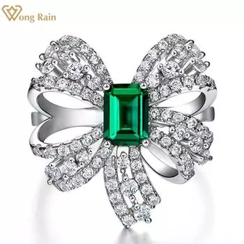 Wong Rain, 100% стерлинговое серебро 925 пробы, 5*7 мм, изумрудная огранка, AAAAA, цирконы, драгоценный камень, свадебное кольцо с бантом для женщин, ювелирные изделия