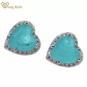 Wong Rain, 100% стерлинговое серебро 925 пробы, сердце любви, 8*8 мм, AAAAA, цирконы, драгоценные камни, серьги-гвоздики, серьги-гвоздики для свадебной вечеринки, ювелирные изделия, подарки