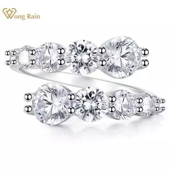 Wong Rain, 100% стерлинговое серебро 925 пробы, 6,5 мм, круглый AAAAA, цирконы, драгоценный камень, свадебный подарок, ювелирные изделия, открытое регулируемое кольцо