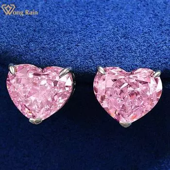 Wong Rain, 100% стерлинговое серебро 925 пробы, сердцевидная огранка AAAAA, цирконы, драгоценный камень, свадебные и обручальные серьги-гвоздики для женщин, изящные ювелирные изделия