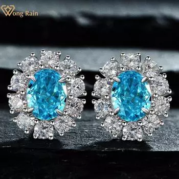 Wong Rain, 100% стерлинговое серебро 925 пробы, овальная огранка, цирконы AAAAA, драгоценный камень, серьги-гвоздики для свадьбы и помолвки, ювелирные изделия