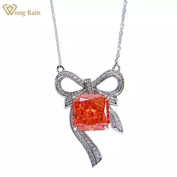 Wong Rain, 100% стерлинговое серебро 925 пробы, дробленый лед, 10*10 мм, AAAAA, цирконы, драгоценный камень, бант, кулон, ожерелье для женщин, ювелирные изделия