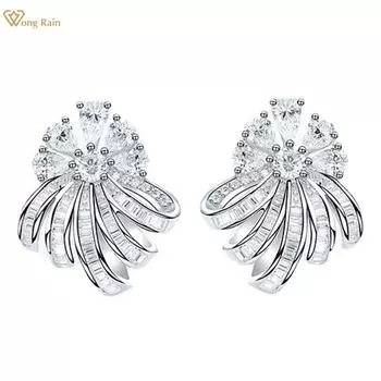 Wong Rain, 100% стерлинговое серебро 925 пробы, AAAAA, цирконы, драгоценный камень, цветок, серьги-гвоздики, ювелирные изделия для женщин, Рождественский подарок