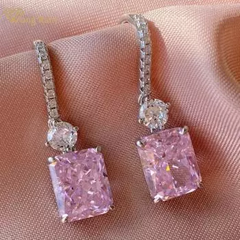 Wong Rain, 100% стерлинговое серебро 925 пробы, сияющая огранка, 8*10 мм, цирконы AAAAA, драгоценный камень, свадебные висячие серьги, вечерние ювелирные украшения