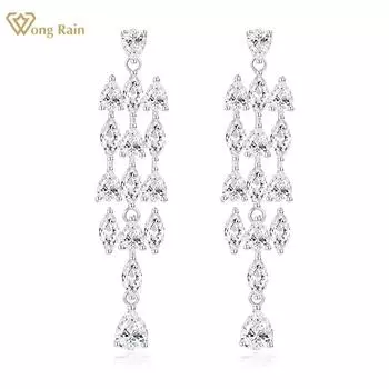 Wong Rain, 100% стерлинговое серебро 925 пробы, 4*5 мм, грушевидная огранка AAAAA, цирконы, драгоценный камень, кисточка, висячие серьги для женщин, ювелирные изделия, свадебные подарки