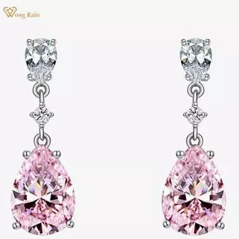 Wong Rain, 100% стерлинговое серебро 925 пробы, грушевидная огранка, 10*14 мм, AAAAA, цирконы, драгоценный камень, висячие серьги-шпильки, ювелирные изделия, подарки на день рождения