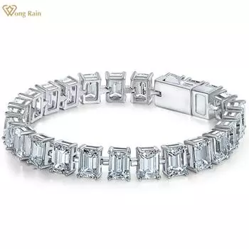 Wong Rain, 100% стерлинговое серебро 925 пробы, изумрудная огранка, 5*7 мм, AAAAA, цирконы, драгоценный камень, простой браслет для женщин, ювелирные изделия, подарок