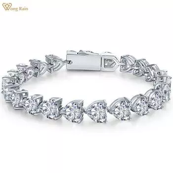 Wong Rain 100% стерлинговое серебро 925 пробы в форме сердца AAAAA цирконы драгоценный камень свадебная вечеринка романтический женский браслет ювелирные изделия подарок
