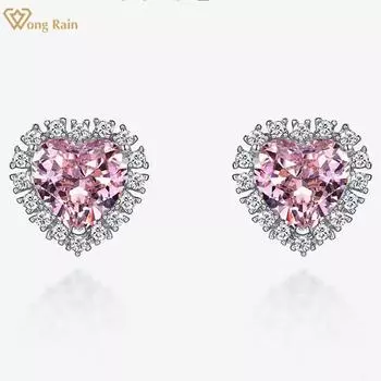 Wong Rain, 100% стерлинговое серебро 925 пробы, 5 карат, огранка в форме сердца AAAAA, цирконы, драгоценный камень, серьги-гвоздики для свадьбы и помолвки, ювелирные украшения