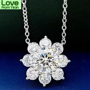 Wong Rain 100% стерлинговое серебро 925 пробы 8 мм созданный муассанит драгоценный камень свадебные цветы кулон ожерелье для женщин ювелирные изделия подарок 43cm