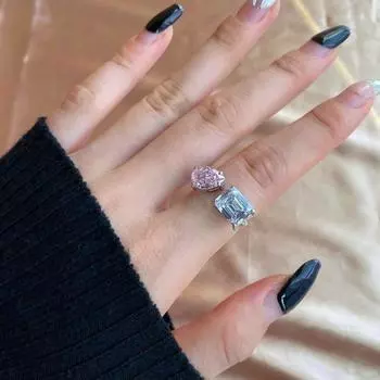 Wong Rain 100% стерлинговое серебро 925 пробы изумрудной огранки, муассанит, драгоценный камень, открытое кольцо для свадебной вечеринки, ювелирные украшения, рождественские гифки Resizable