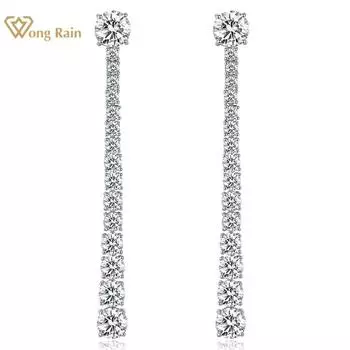 Wong Rain, 100% стерлинговое серебро 925 пробы, 7 мм, 8 мм, круглая огранка, цирконы AAAAA, драгоценный камень, роскошные висячие серьги с кисточками, Свадебная вечеринка, изящные ювелирные изделия для женщин